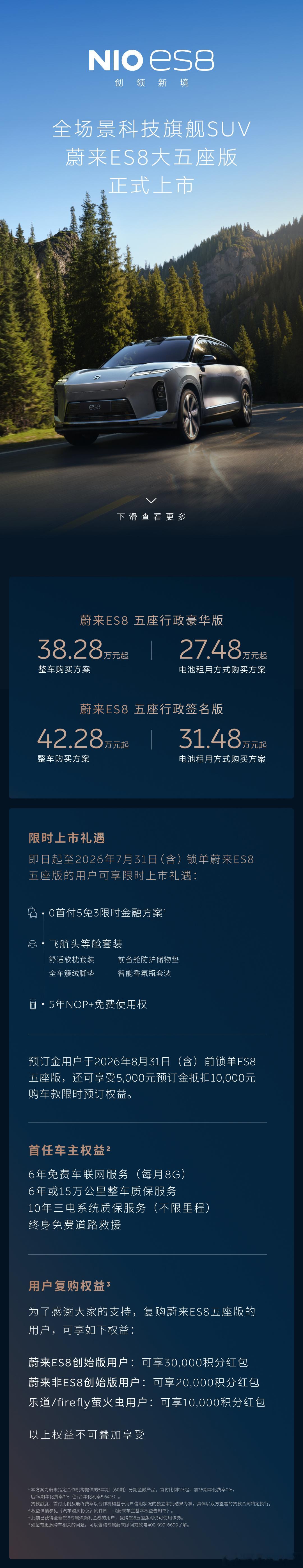 蔚来ES8蔚来ES8大五座版上市 五座版这个价格可以啊
