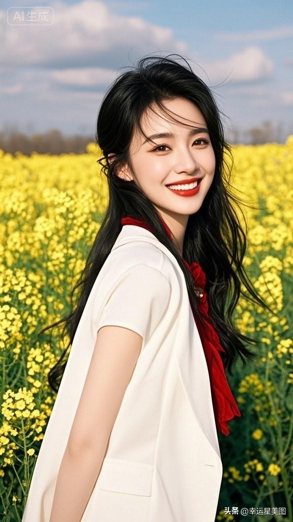阳光下的红裙少女，绽放如花🌸