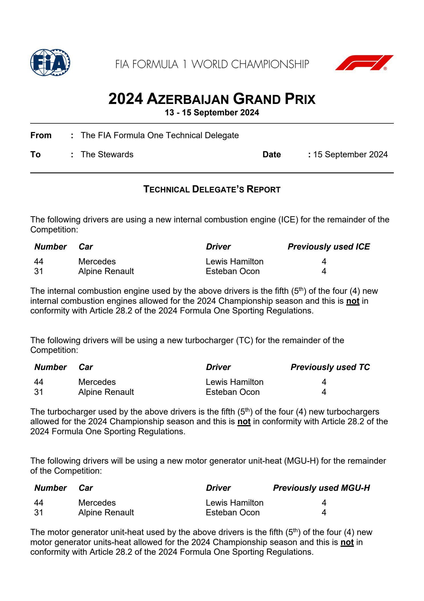 汉密尔顿和奥康更换全新动力单元部件，正赛将从维修区起步！#F1##赛车##202