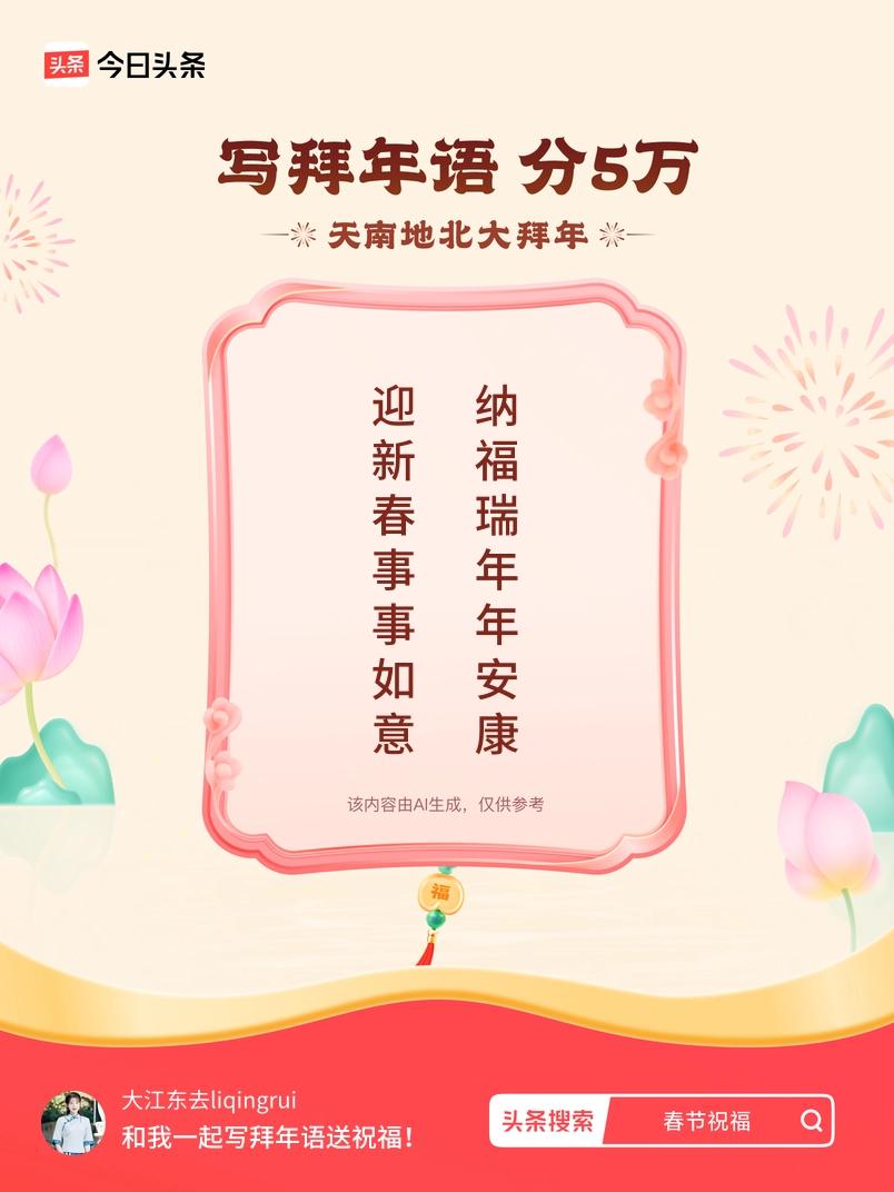 写拜年语送祝福新春拜年送祝福！我的祝福是：“迎新春事事如意，纳福瑞年年安康”！快