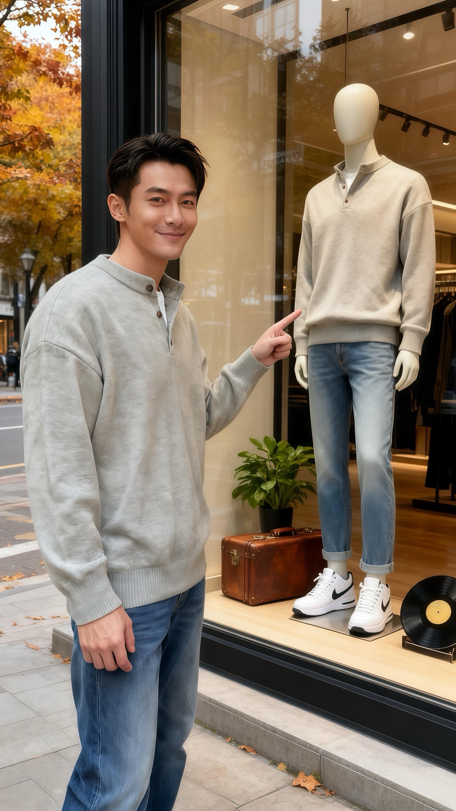 橱窗里的心动  许妍在商场的橱窗前停下脚步。她看到皓明站在那里，浅灰色...