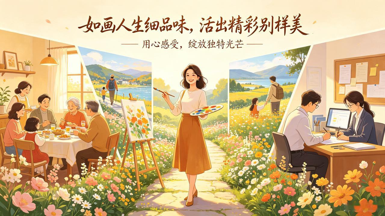 上联：如画人生细品味
下联：活出精彩别样美