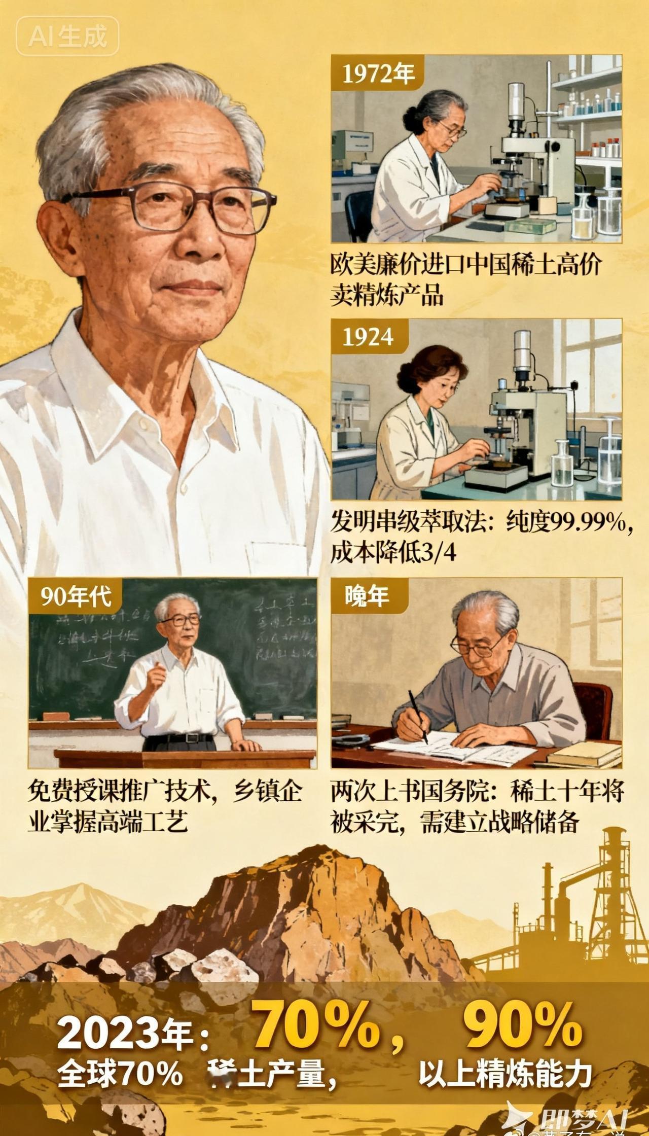 中国的稀土能力
这里有个传奇人物，他就是被誉为中国稀土之父的徐光宪院士。1972