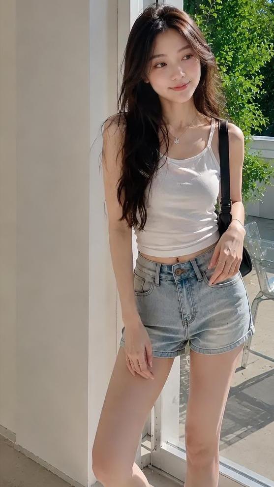 夏天出门懒得搭配的时候，就会直接套上这套👕
基础款的白色小吊带，面料软软的，长