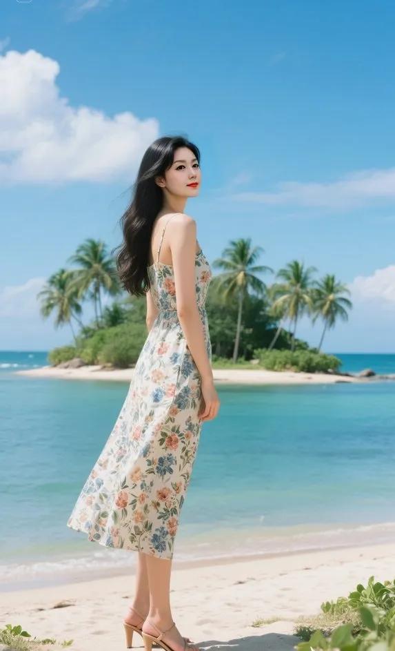 夏日沙滩，轻盈裙摆，海风轻拂，自在悠然！