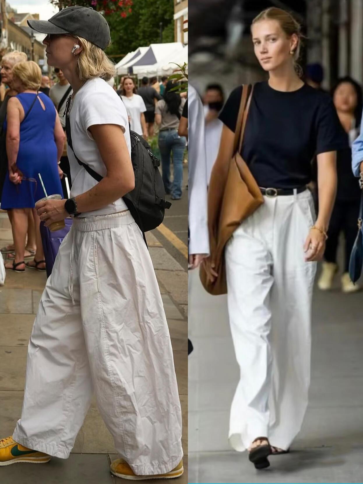 春夏最爱还是白裤子呀，这些街拍就很好看！
利落垂坠的白裤堪称万能单品，既能搭配黑