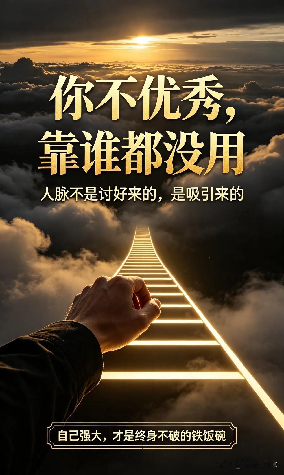 你不优秀靠谁都没用，对不对靠山山倒，靠河河干。指望别人，不如修炼自己。没人撑伞时