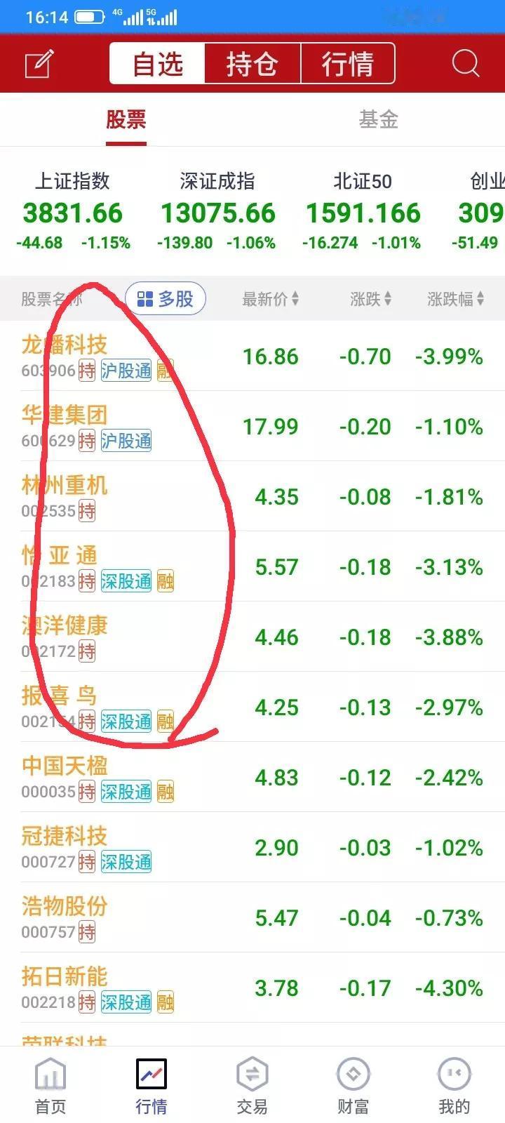 2025.09.18，今天全面下跌，满屏全部都是绿油油的，20多只股票，几乎全部