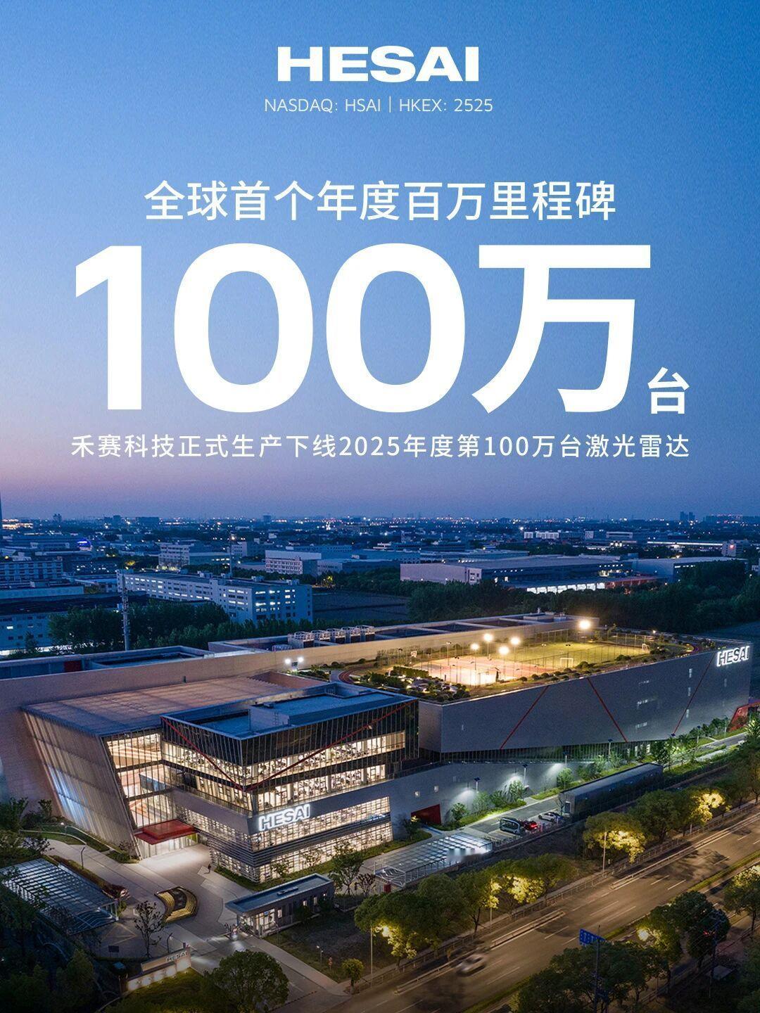 禾赛年度出货量超100万台了，我国是量产车激光雷达方面的绝对主力军！[doge]