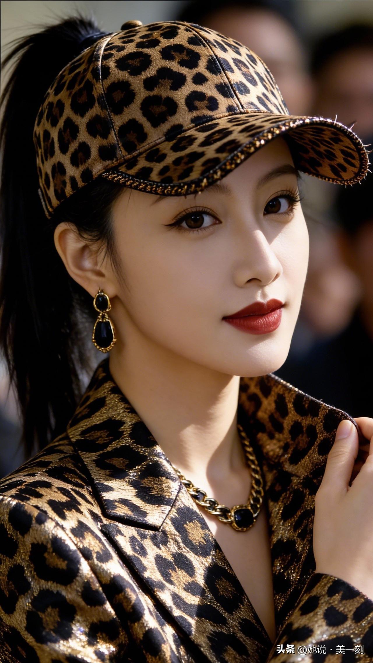 豹纹时髦穿搭，红唇与耳环的完美搭配！你认为漂亮的女人什么时候最迷人