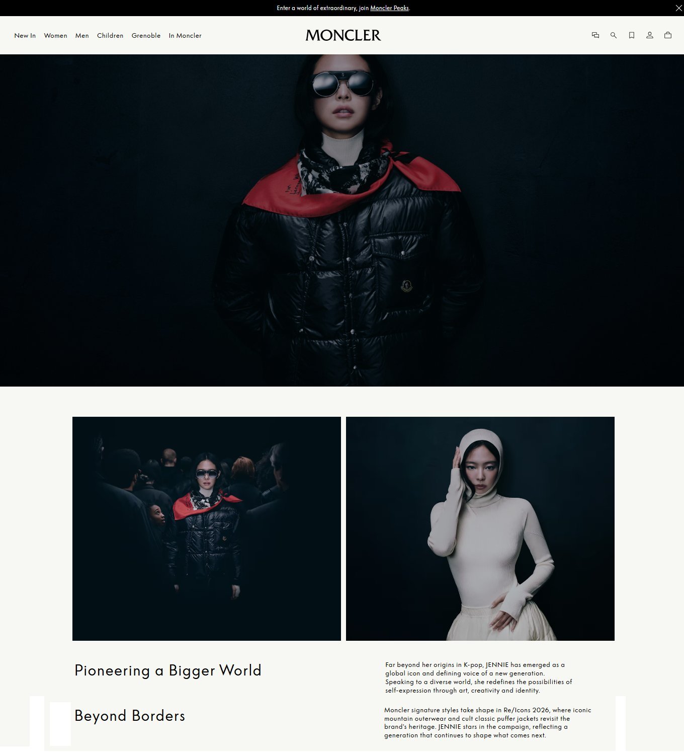 Jennie x moncler RE/icons全球广告现已登上品牌官网开创一