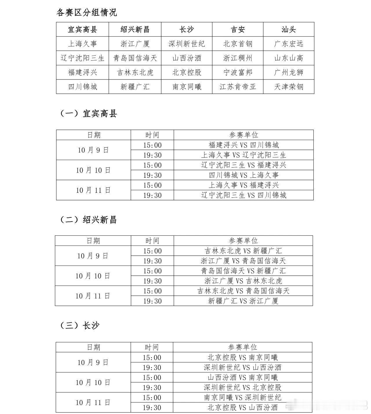 中篮联（北京）体育有限公司定于10月9日-11日，在绍兴新昌、宜宾高县、长沙、吉