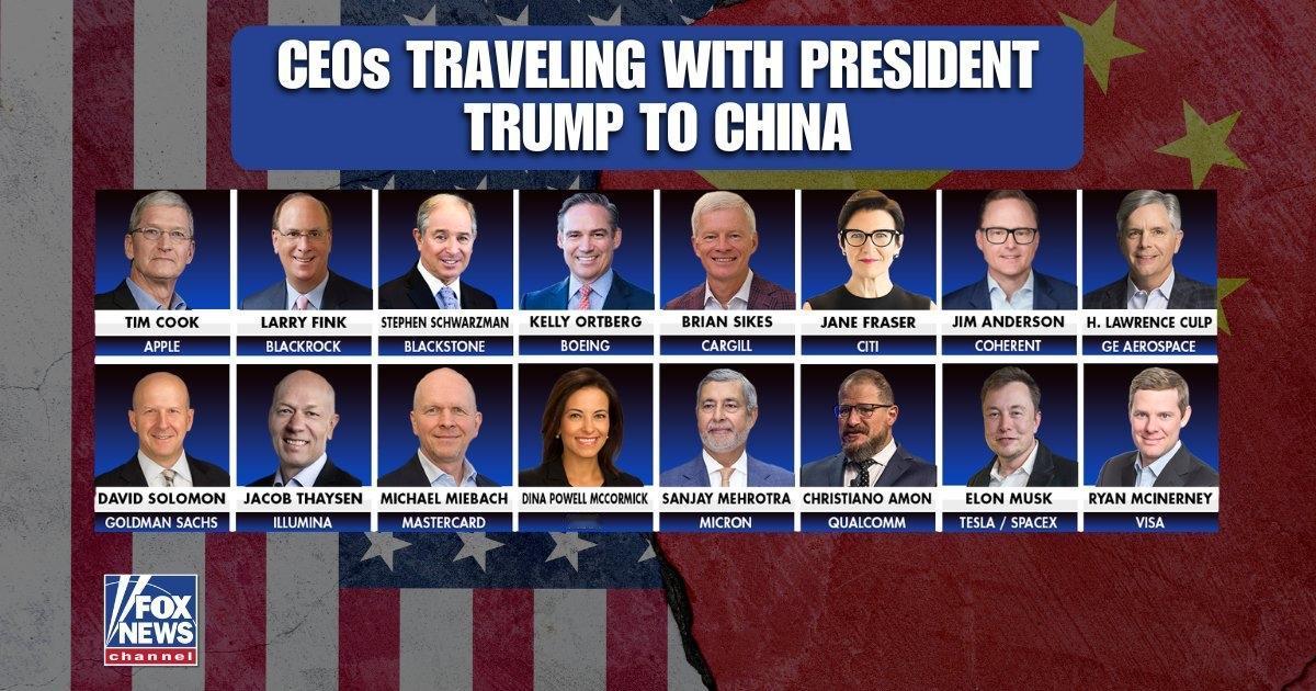 特朗普北京之行随行的CEO们↓