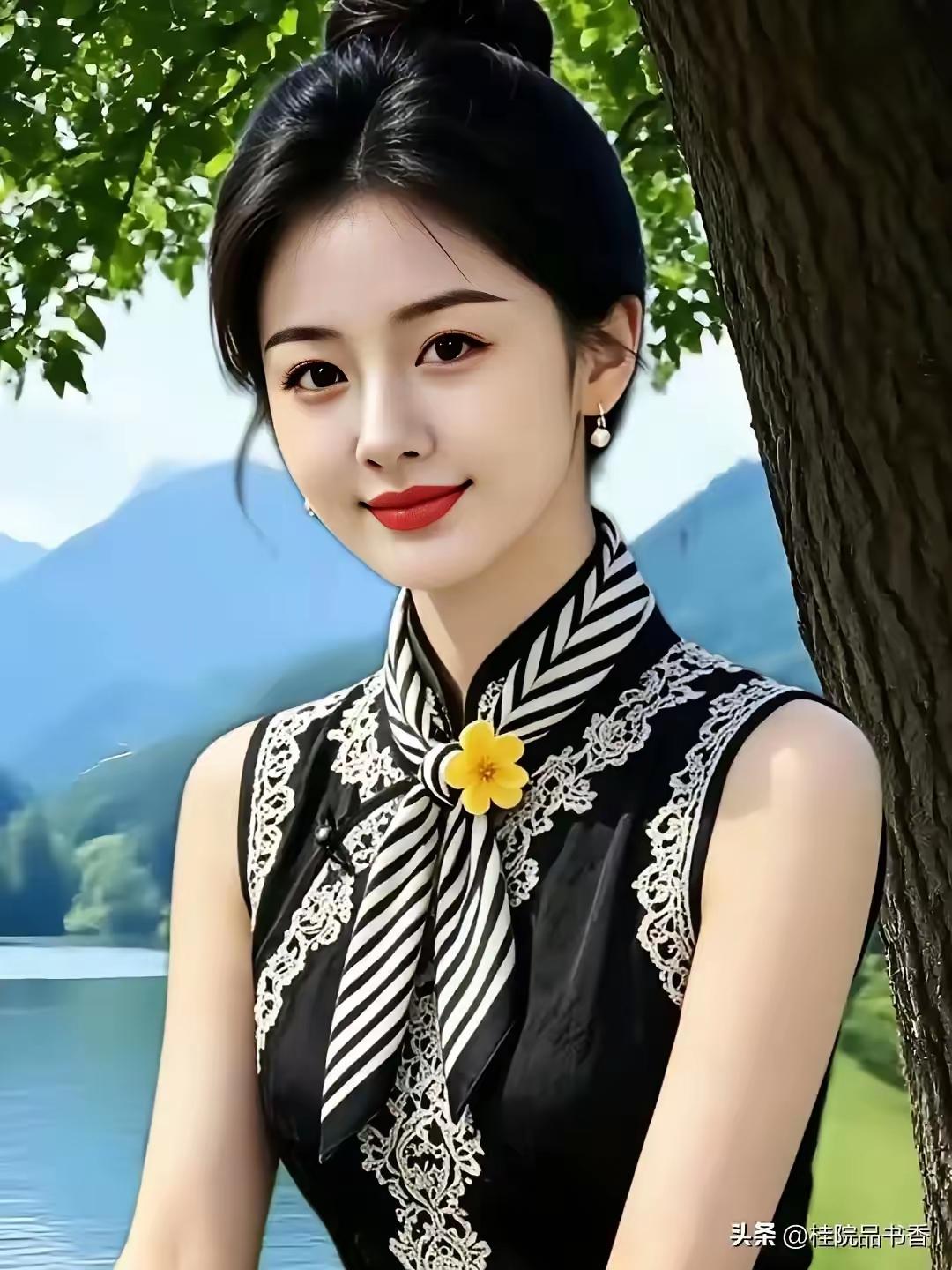 优雅黑裙，山间仙子，花绽芳华。