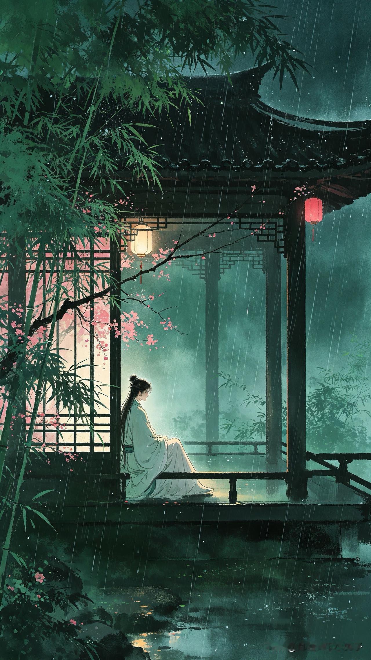 寒雨敲窗夜未央，
疏枝摇影乱空廊。
孤灯不寐听秋意，
      
…………请师