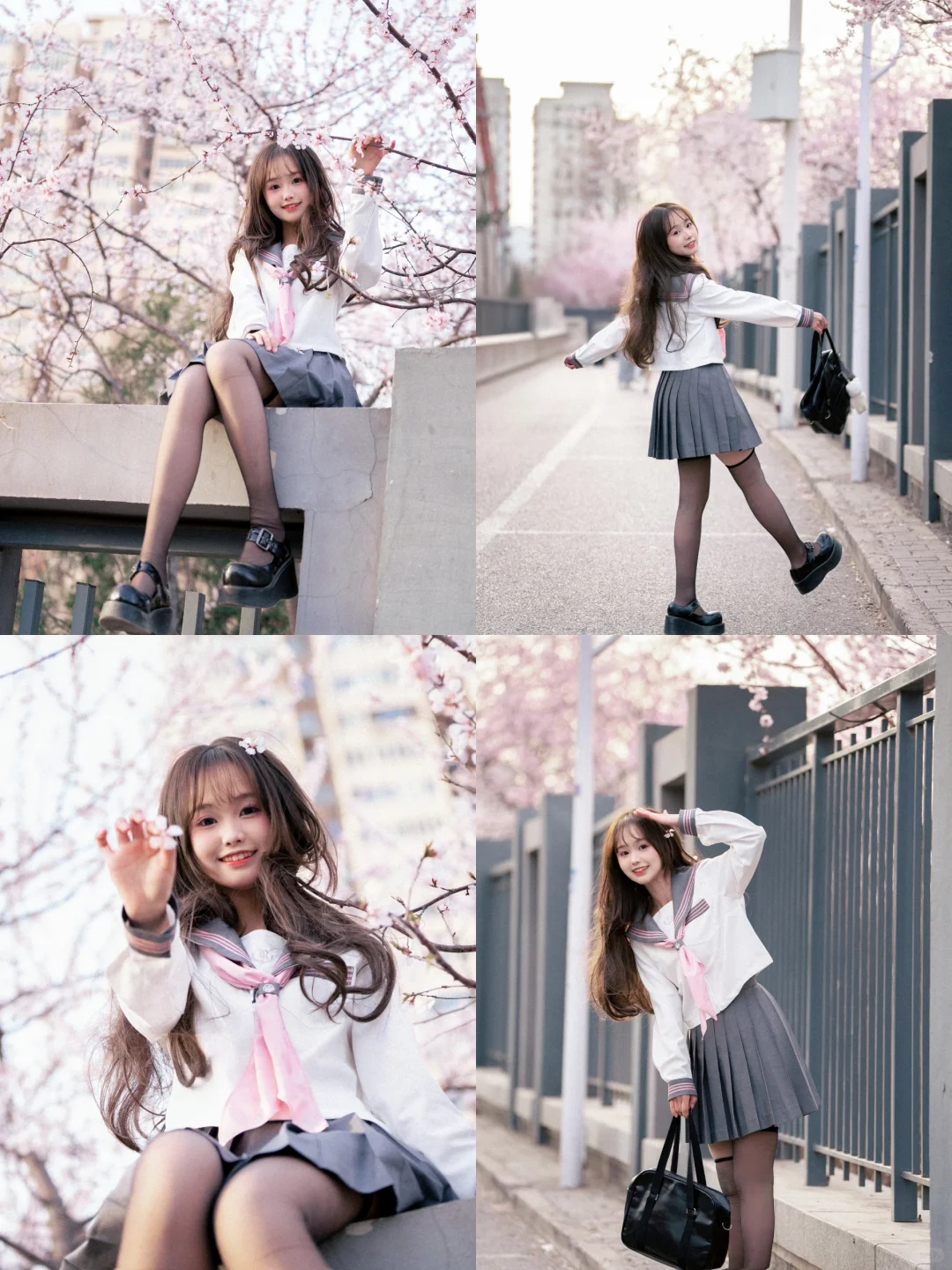 又发现了几个拍花花姿势，在街角转身遇春天