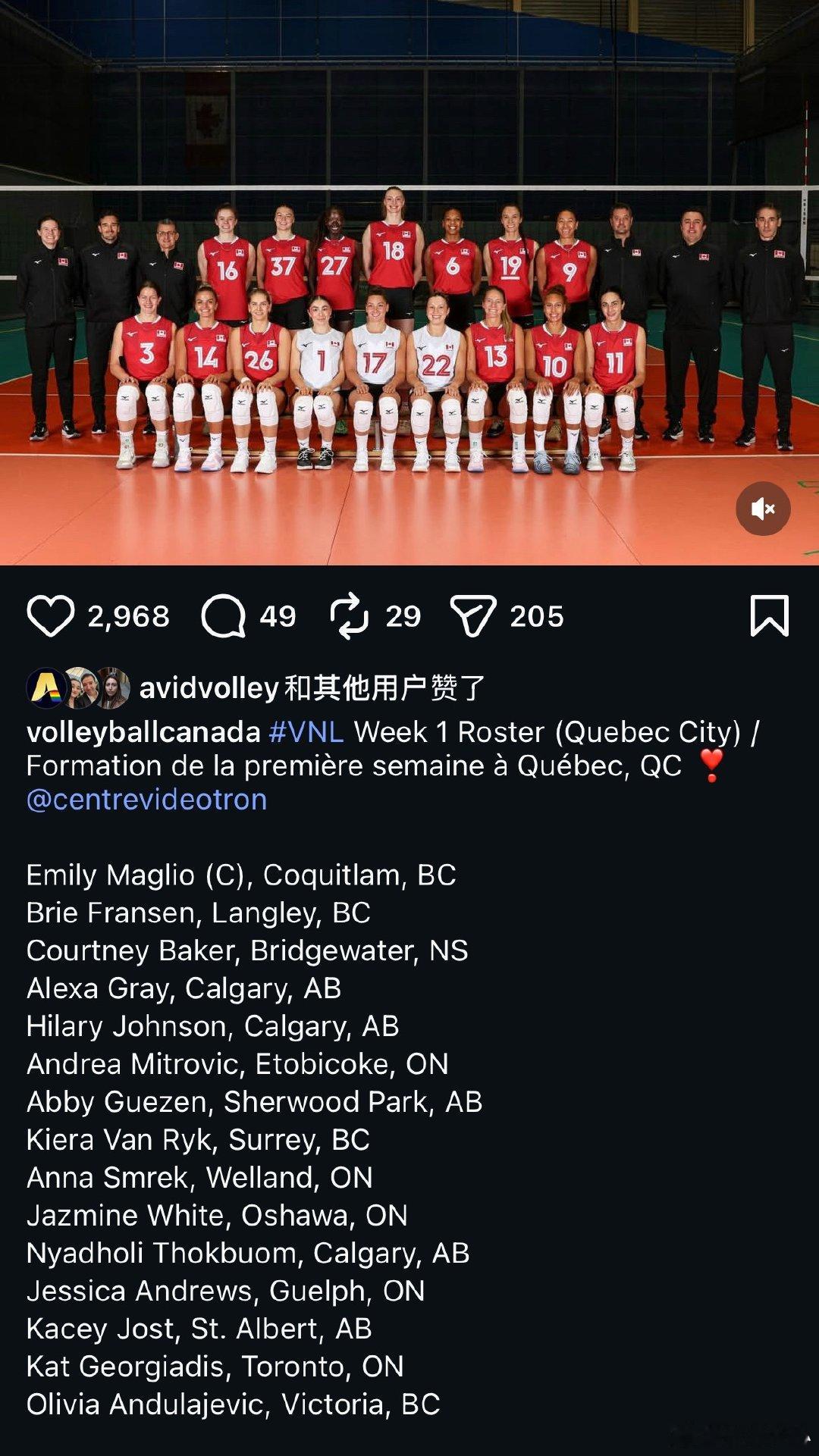 【加拿大女排VNL首周名单，格雷范莱克回归】vnl2026世界女排新闻 加拿大女