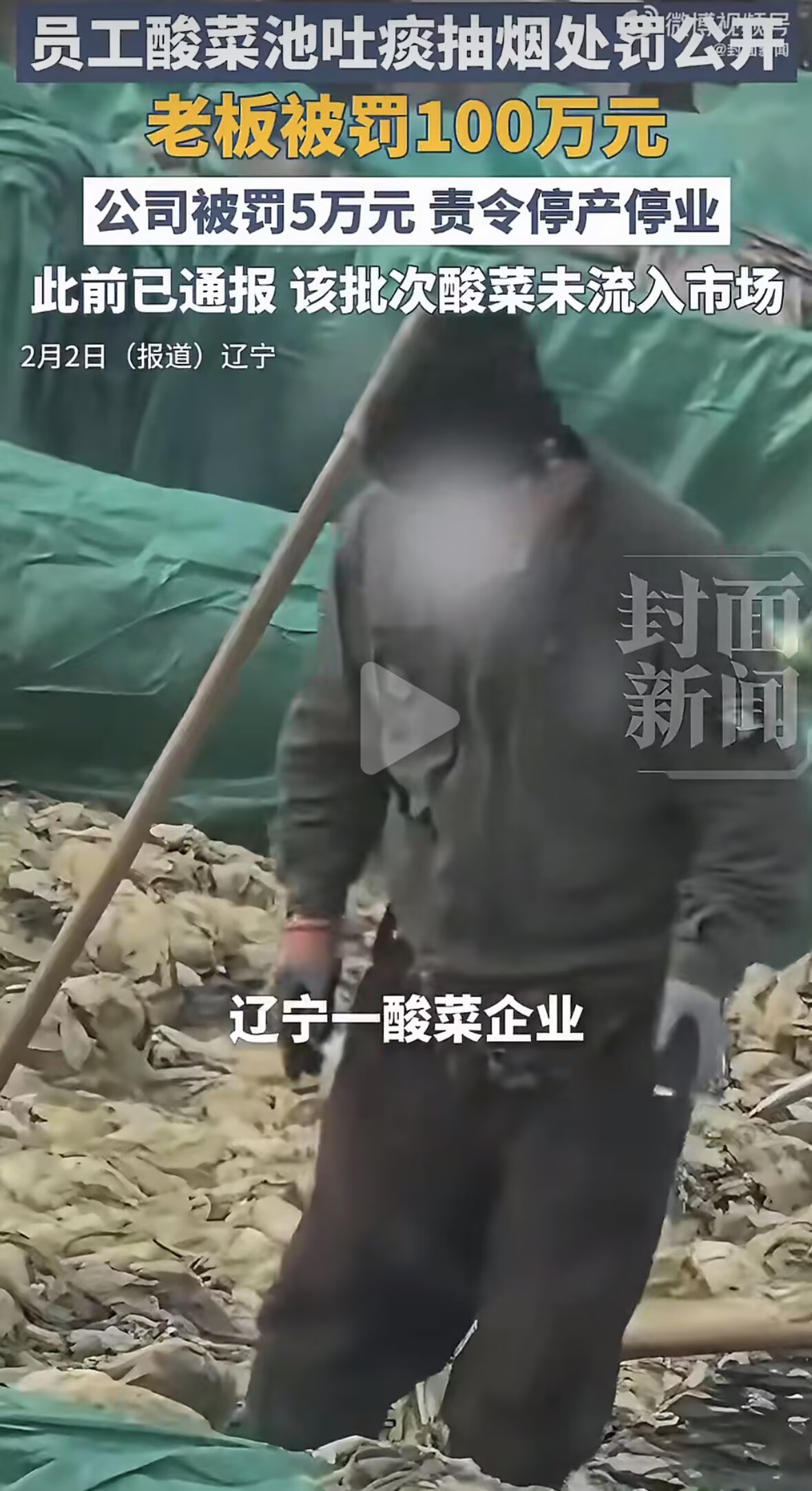 员工酸菜池中抽烟吐痰老板被罚100万这酸菜太恶心了，不止是泡面，一些酸菜火锅，酸