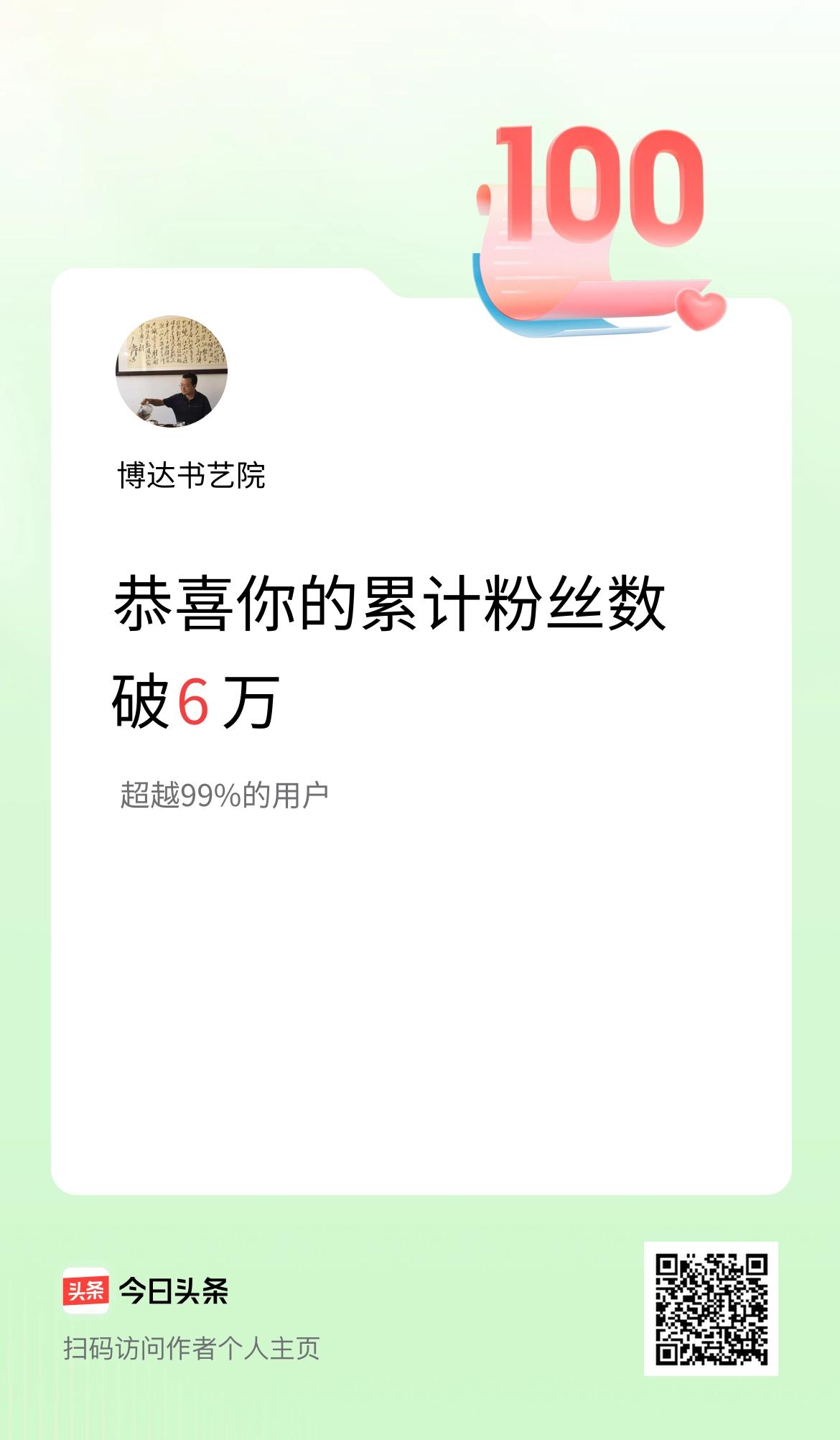 我在头条累计粉丝数破6万啦！