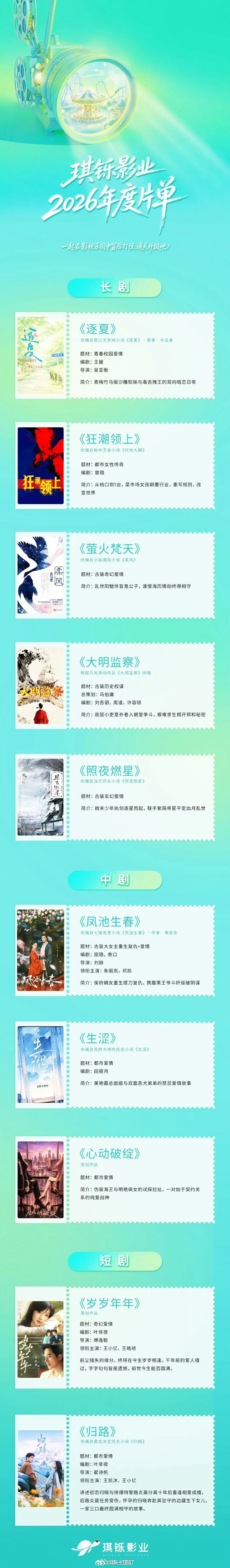 琪铄影业2026年度片单 