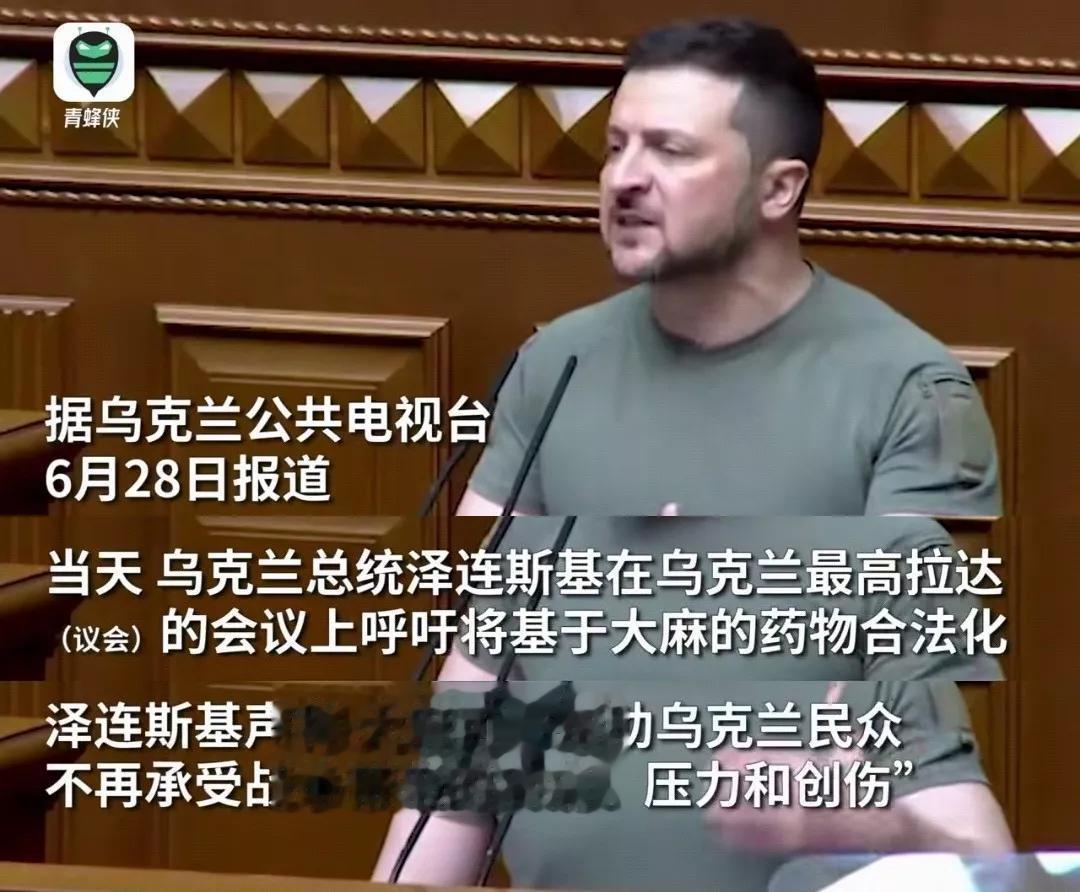 泽连斯基要求乌克兰【大麻合法化】斯基说：大码能减轻乌克兰人的战争创伤和痛苦…[熊