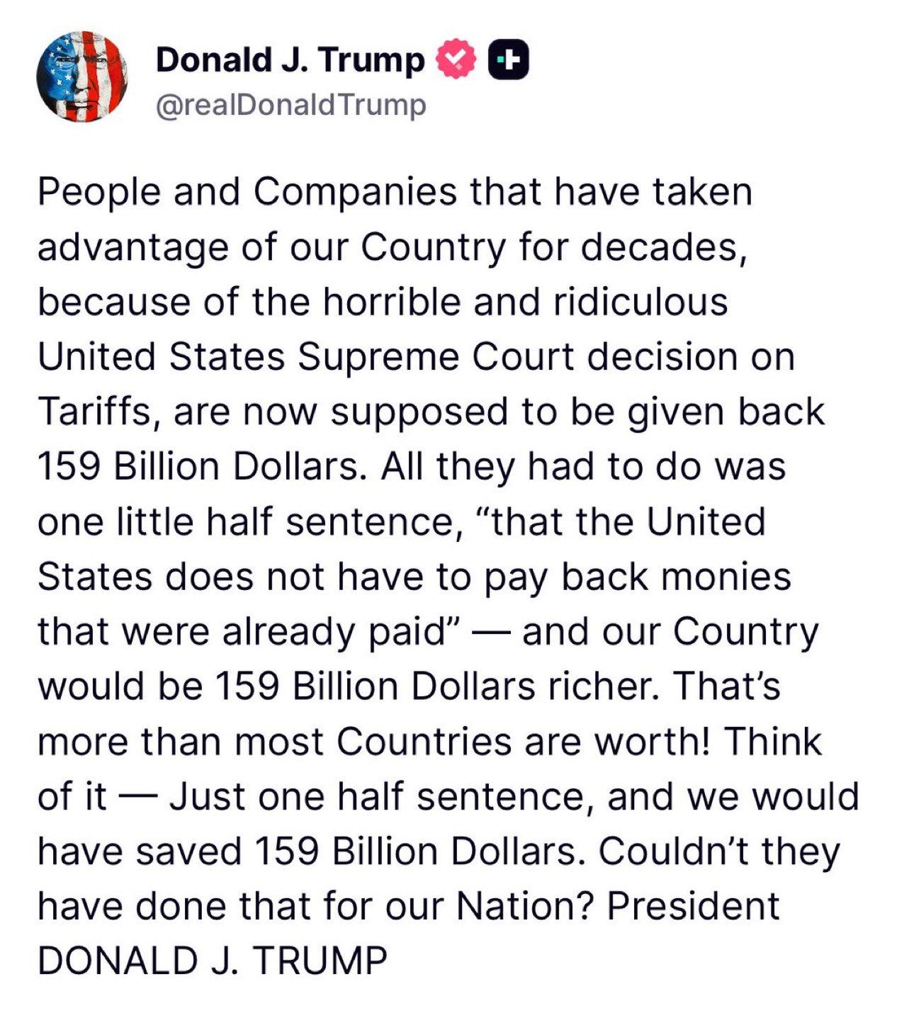 🚨 特朗普怒斥1590亿美元冤案

特朗普总统猛烈抨击最高法院关于关税的荒谬裁