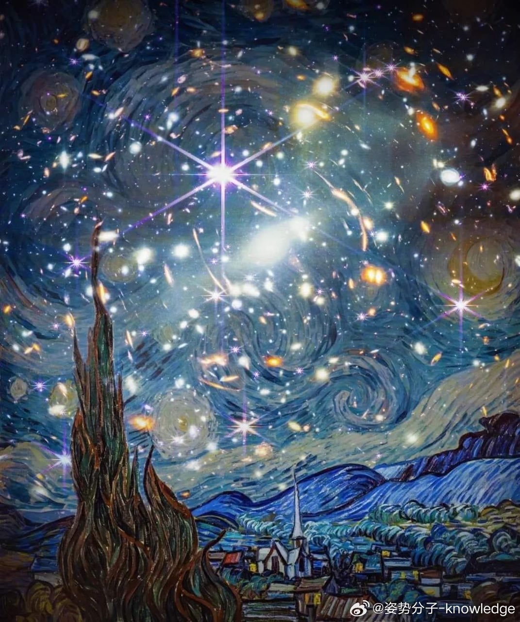 梵高的《星空》和美国宇航局詹姆斯·韦布太空望远镜照片的完美结合 ​​​