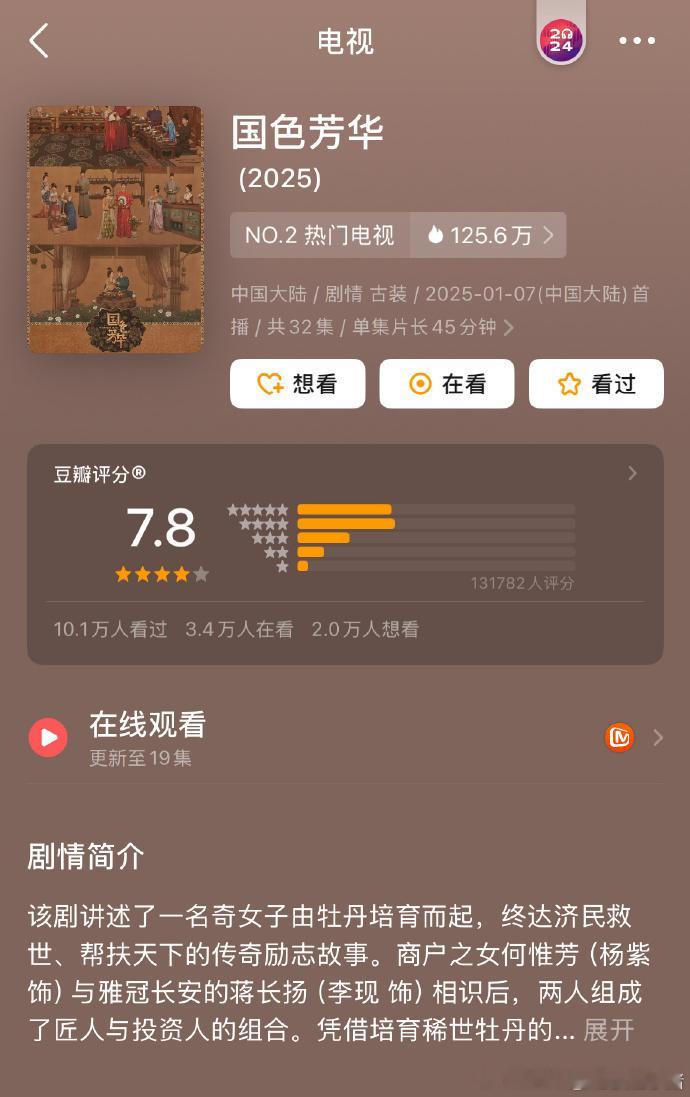 国色芳华开分  国色芳华豆瓣开分 精彩绝伦！《国色芳华》豆瓣开分 7.8，杨紫李