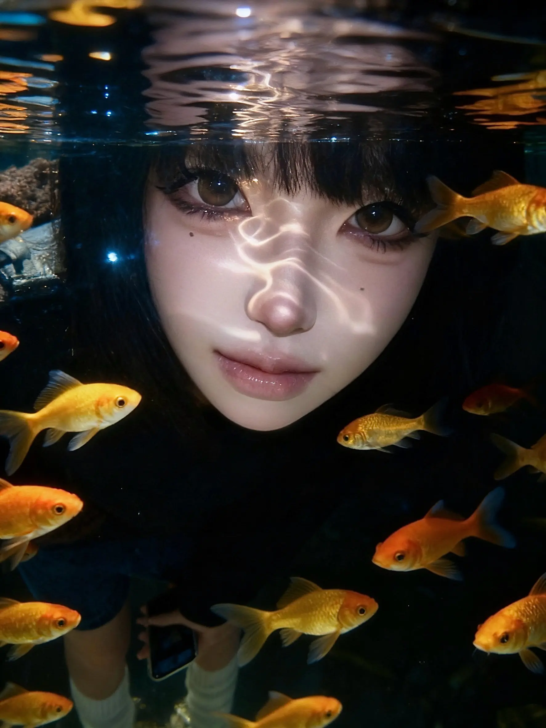 金魚いて　夕日の水に　しづみけり。