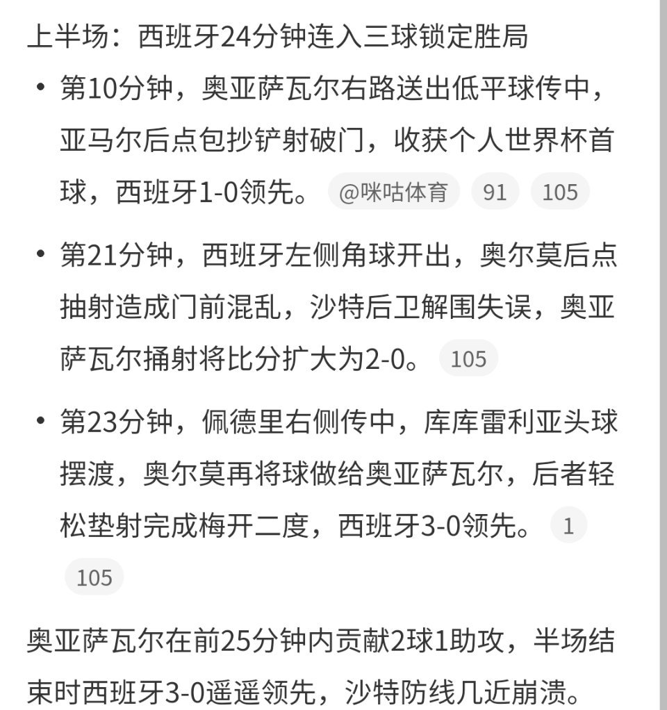 西班牙vs沙特西班牙队以4-0大胜沙特阿拉伯队，凭借亚马尔世界杯首球、奥亚萨瓦尔