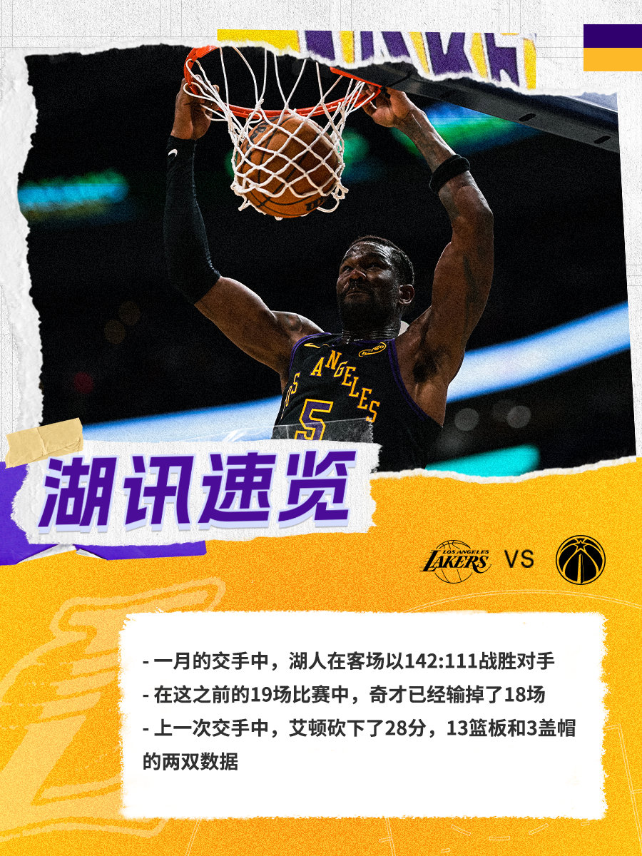 「湖讯速览」奇才vs湖人 湖人国度