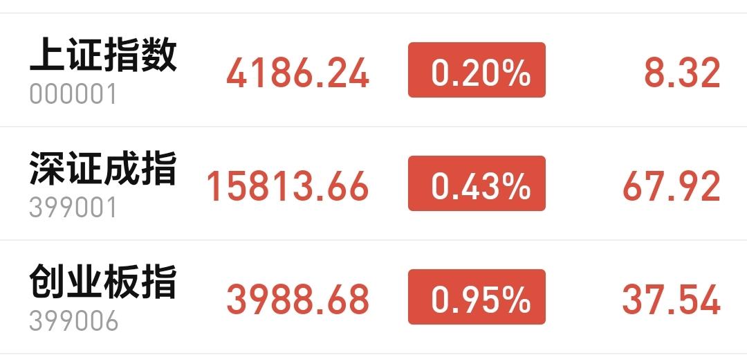 基金：如果调整真正来了，不是三两天的事情
三大指数全面翻红，创业板指上涨了0.9