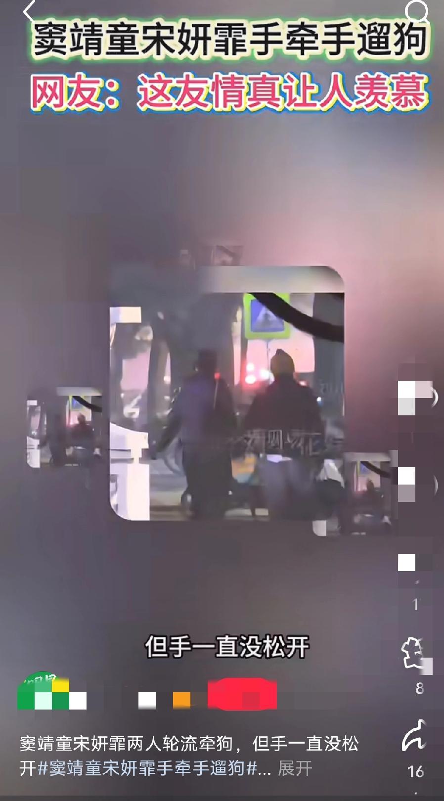 看窦靖童和宋妍霏十指紧扣遛狗回同栋楼的画面，

   突然觉得成年人的亲密关系早