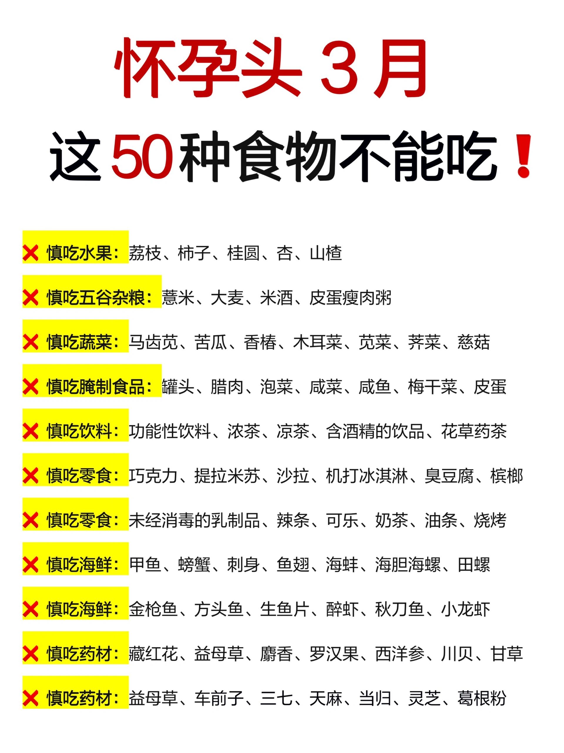 孕期头3月饮食禁忌‼️附1-10月营养补充✅