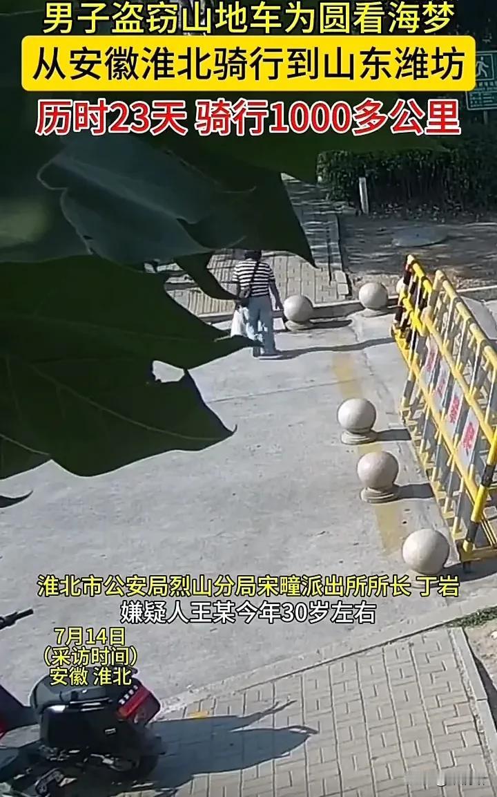 简直太离谱了！近日，安徽淮北一名酷爱骑行的30岁男子，因想要去看海，便偷窃了一辆