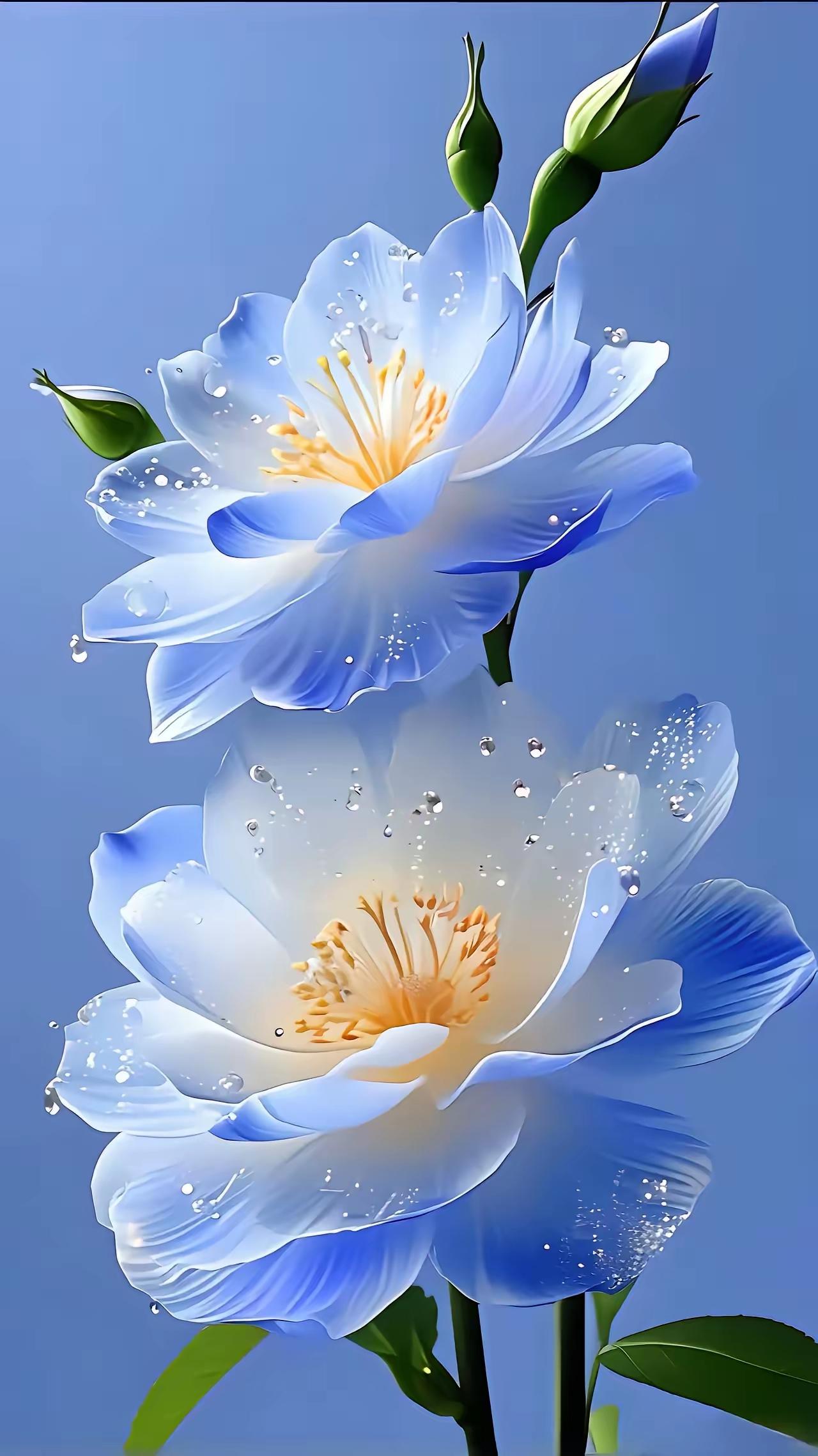 梦幻蓝莲花，绽放于碧空之下，宛如仙境中的精灵。