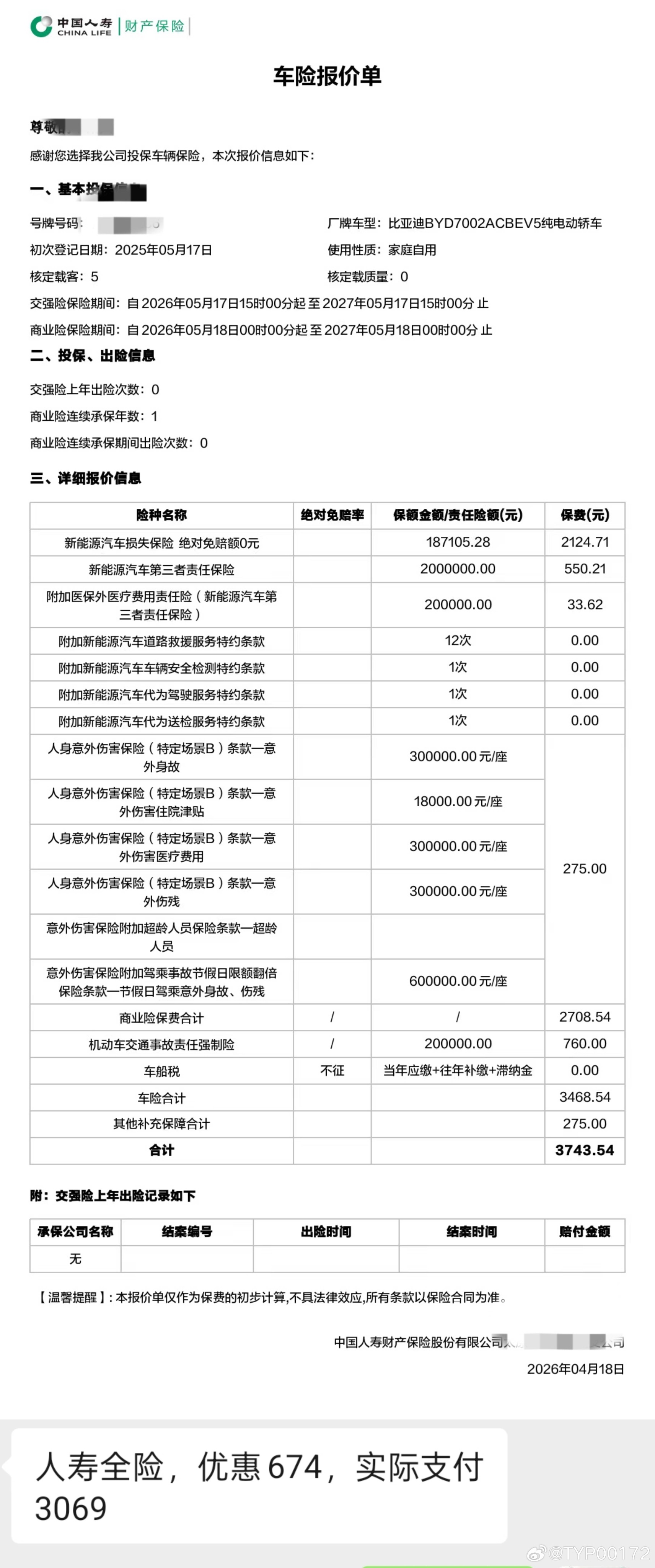 比亚迪汉 L 的续保费用，你觉得贵不贵？ 
