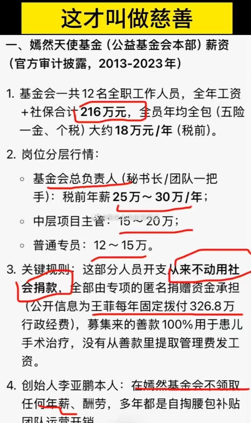 原来嫣然天使基金的善款全部是用于给孩子治病的。员工工资并非来自善款，而是有专门的