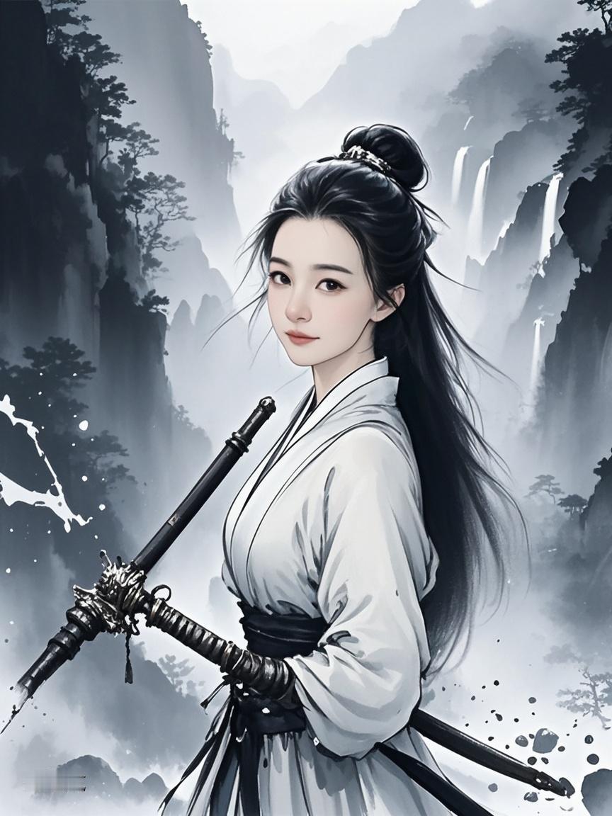 AI写真辑第一次感受这种武侠氛围，峡谷、轻风、瀑布…每个像素都带着气场！