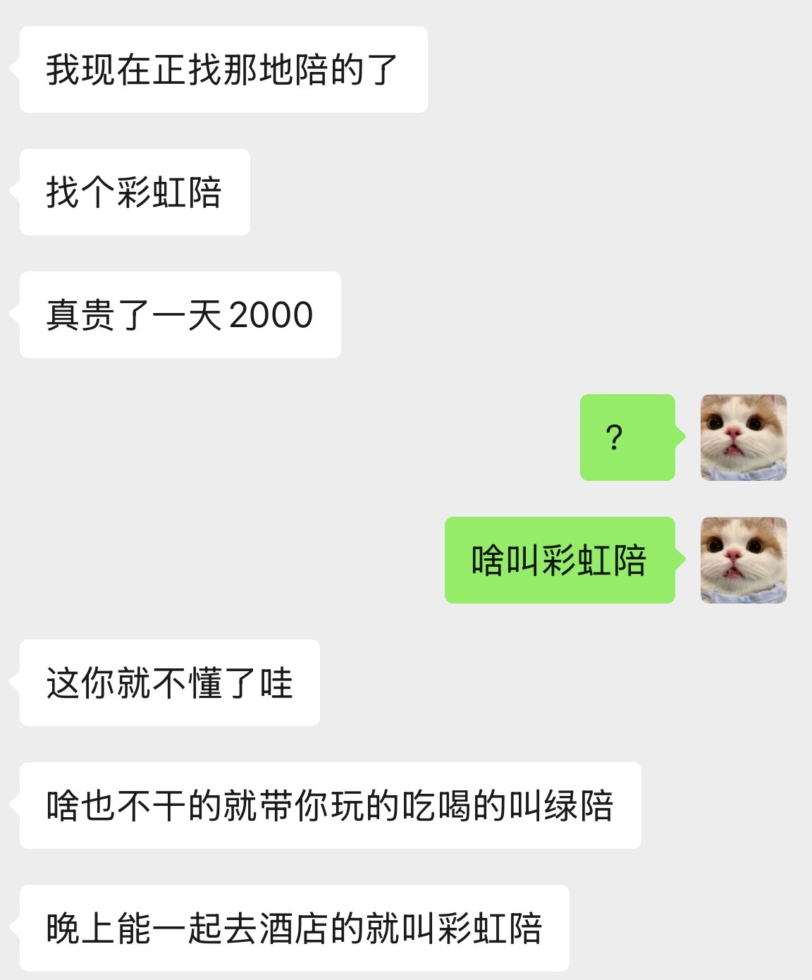 朋友去汕头了，跟我说找了个彩虹陪，一天2000，我还是第一次知道这种，真是世界之