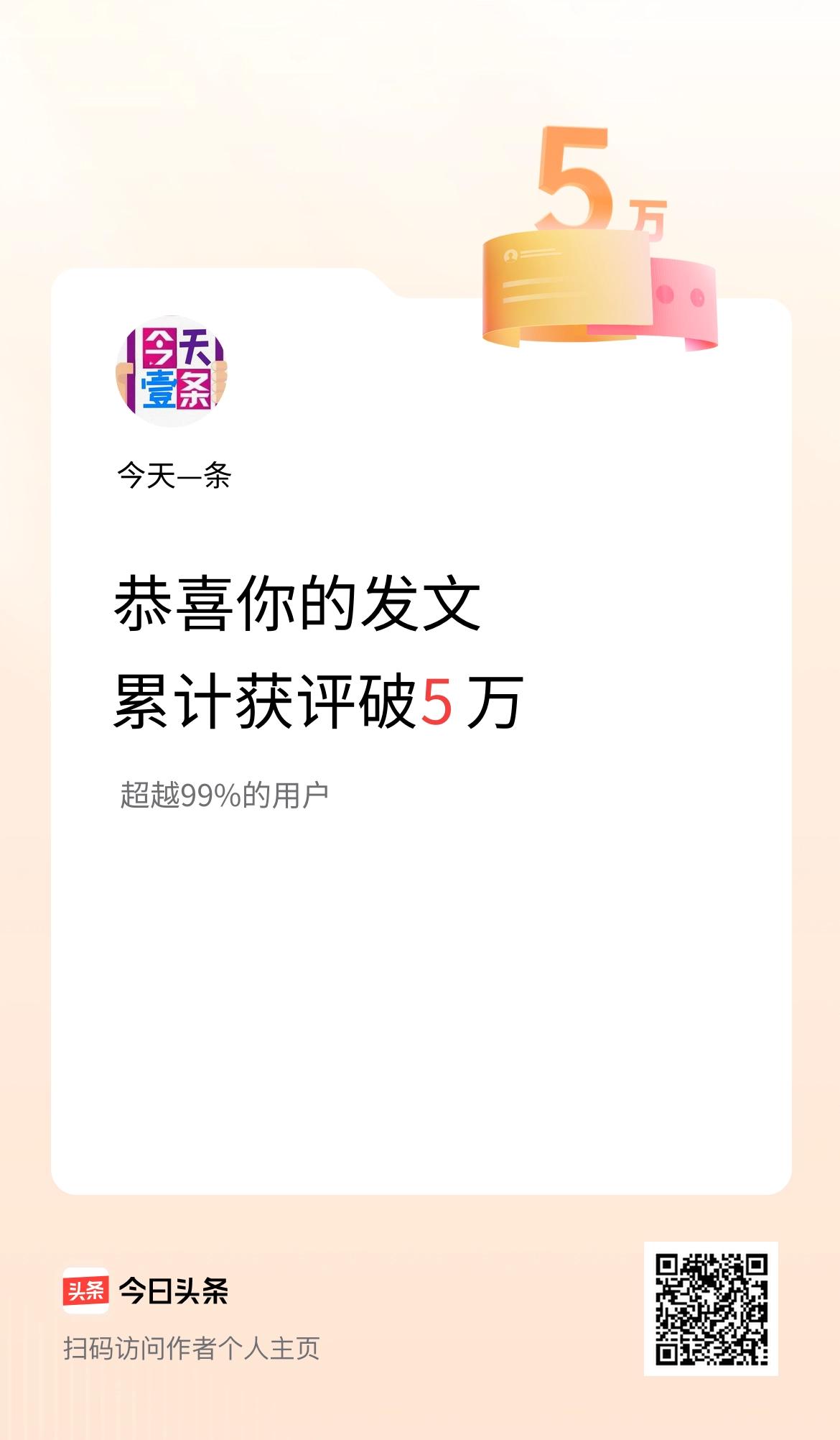 我在头条累计获评论量破5万啦！