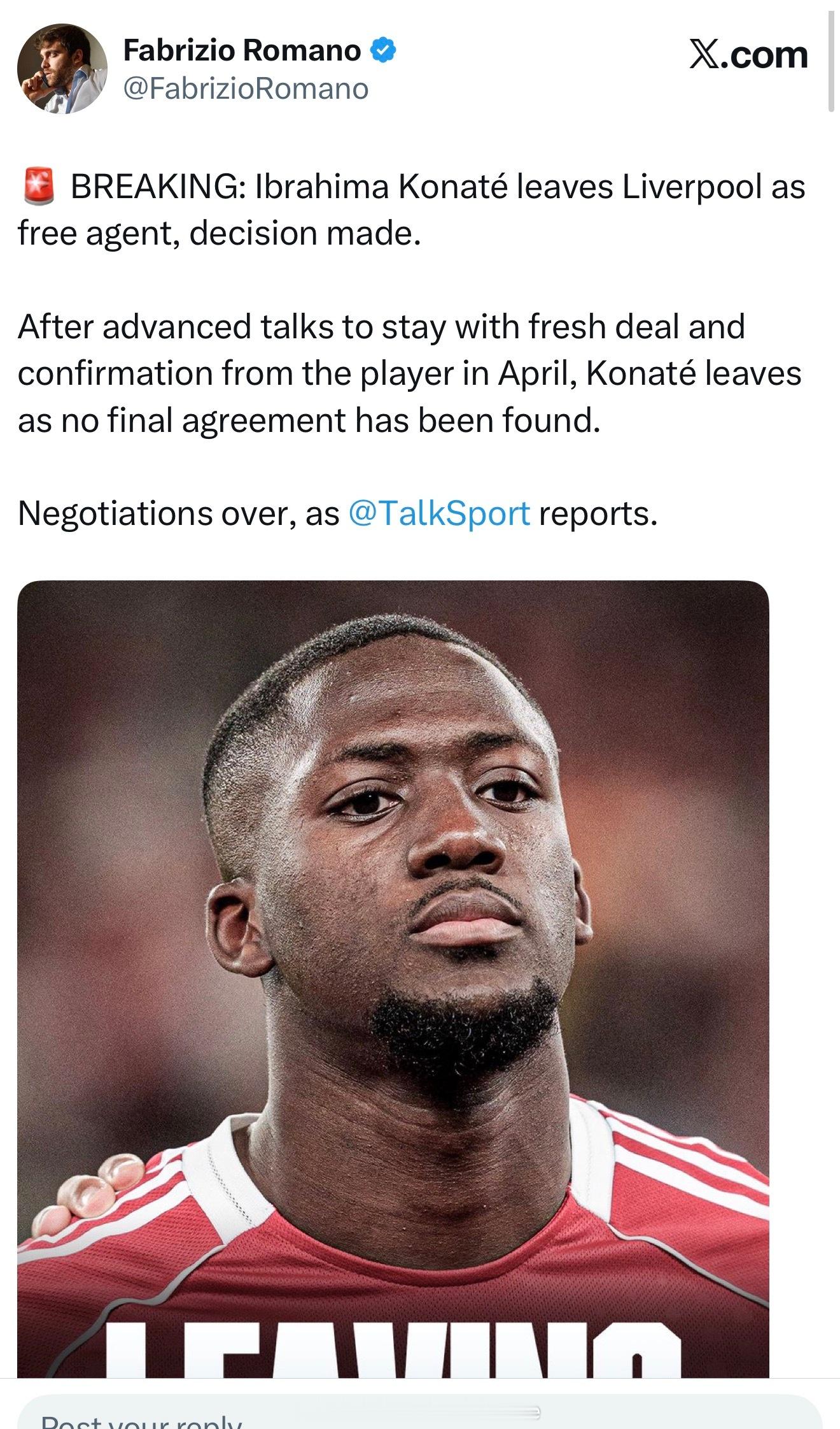 利物浦球员新合约流产，自由身离队什么位置？ 