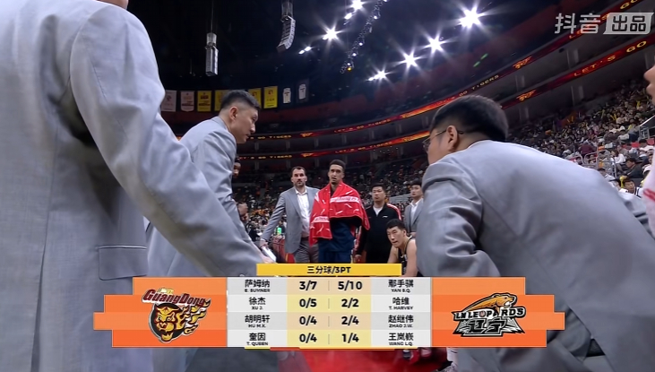 今天就萨姆纳进了3个3分，杜润旺一个，其他人三分球全部0中。还好今天没有盲目打快