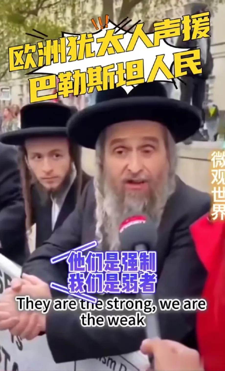 在欧洲的犹太人声援巴勒斯坦人民，“以色列篡改历史，以神的名义，以他们的名义，对巴