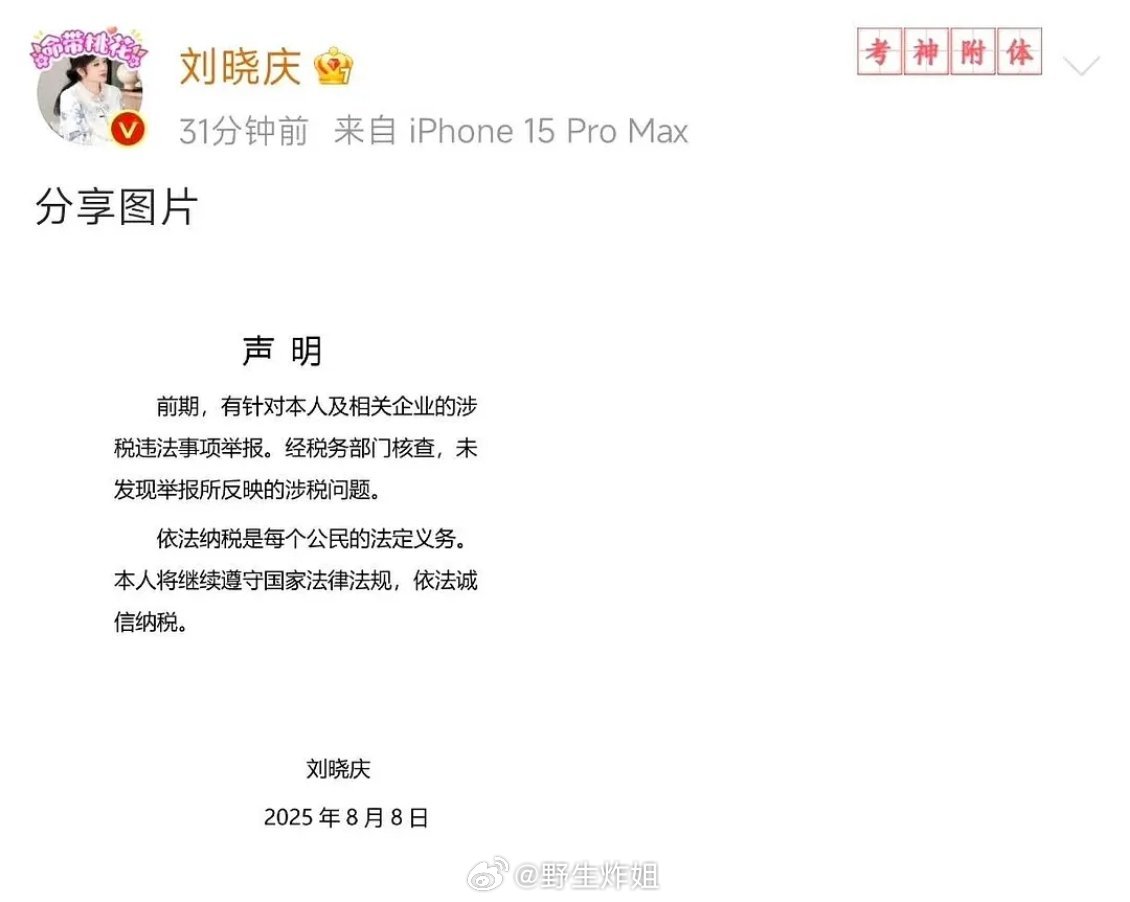 偷税漏税请按刘晓庆这个规格来澄清 