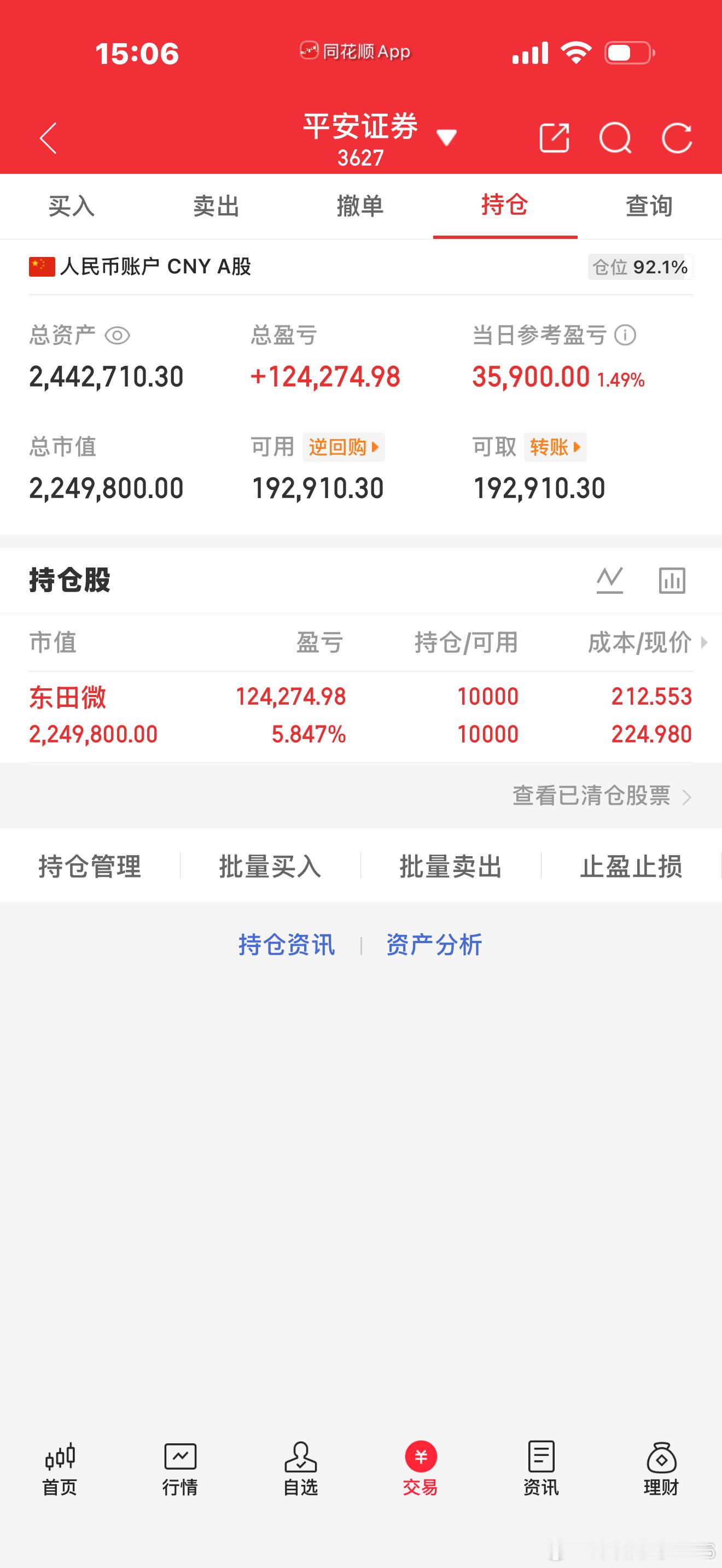 下午持仓记录更新继续持有东田微 sz301183 不动持仓，耐心等待行情兑现吃肉