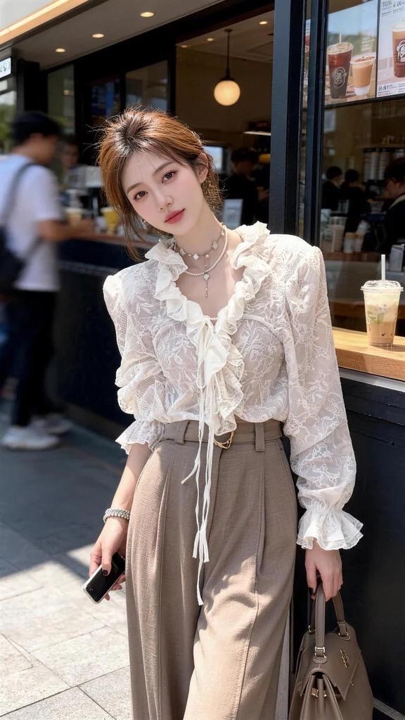 温柔穿搭 韩风穿搭 仙女穿搭 蕾丝衬衫搭配灵感 衬衣穿搭