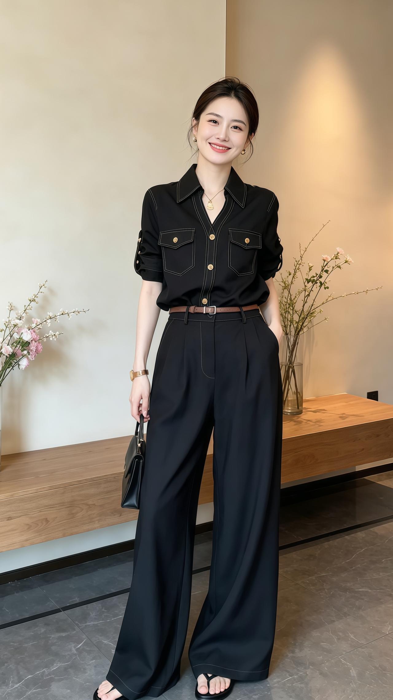 又美又飒的ootd 气质宽松阔腿裤套装 韩系穿搭穿搭高级感穿搭