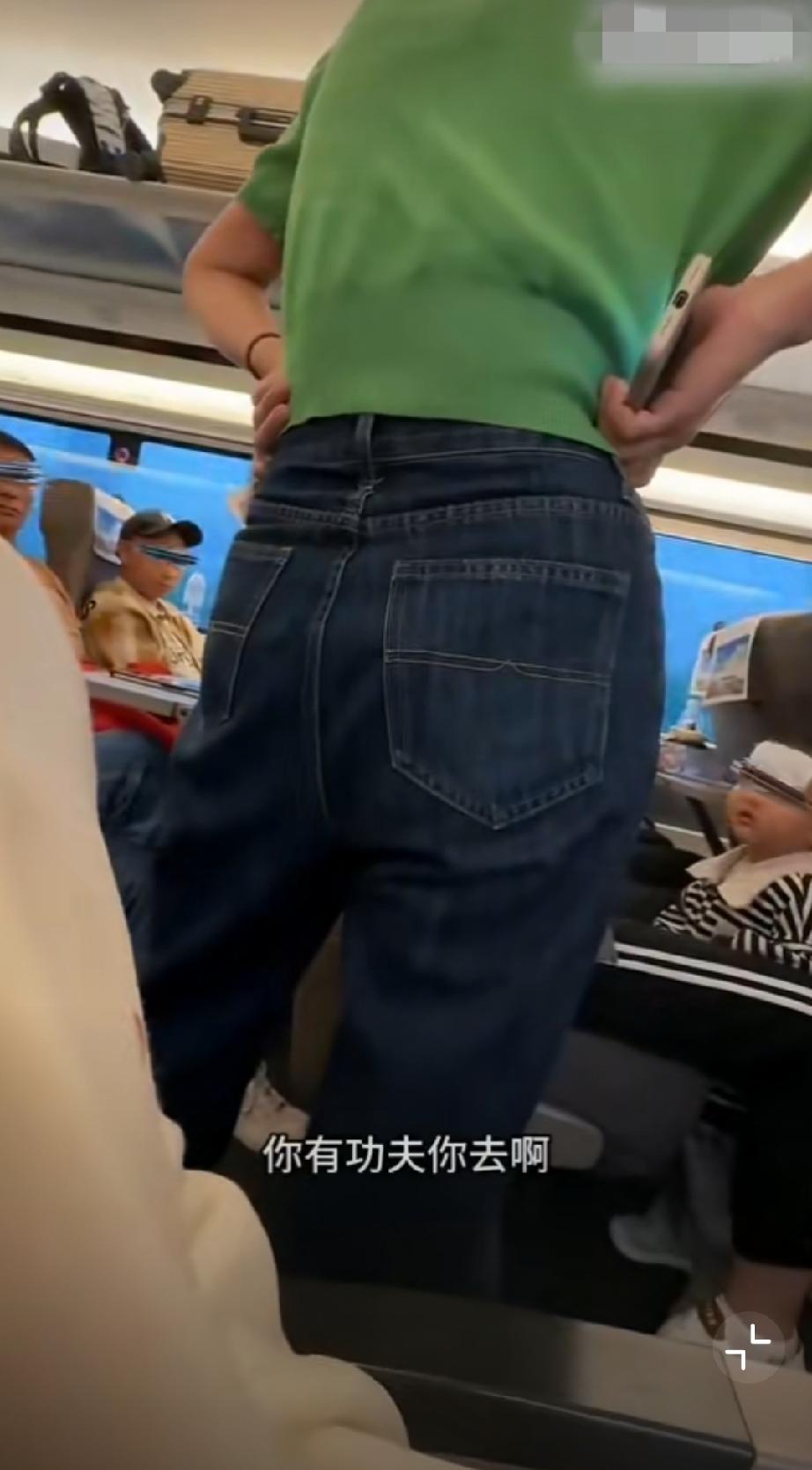 高铁上一位母亲独自带着发烧的孩子，孩子不停哭闹，一旁穿绿色衣服的女乘客心生不满，