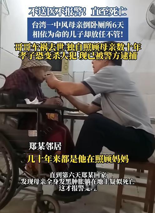 “对自己的母亲见死不救”台湾省一位中风的母亲在厕所跌倒，儿子却放任不管，致使母亲